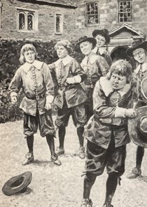 アイザックニュートン（左）、学校のいじめっ子を倒したところ 作： English School